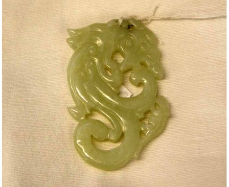 A Jade or Jadeite small Carving of a coiled Kaolin with a Pup on its tail, 2 &gt; long