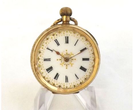 Late 19th Century Swiss open face keyless fob watch, the frosted and jewelled movement with cylinder escapement to a fancy Ro