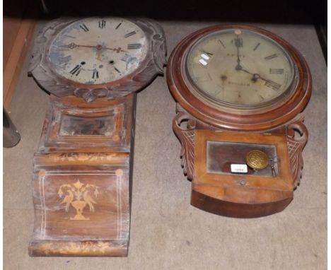 Mixed lot comprising two various Wall Clocks, the first with moulded surround and painted Roman dial, signed R Miles   Stalha