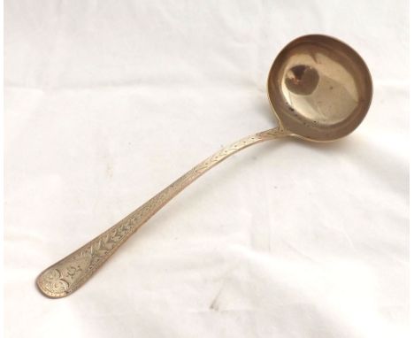 Late Victorian Scottish Silver Soup Ladle, stem with bright cut decoration, hallmarked Glasgow 1898 and further marked T Smit