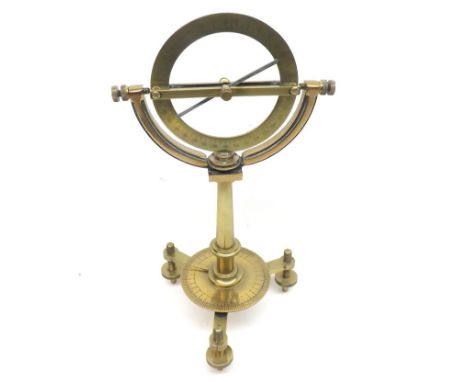 Early 20th Century Brass multi-directional Clinometer, Baird and Tatlock   Glasgow & Edinburgh, raised on three adjusting fee