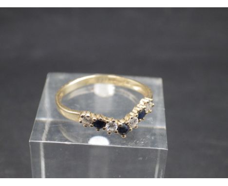 9ct gold, cubic zirconia and sapphire ring, size O, 1.33g total weight. &nbsp;