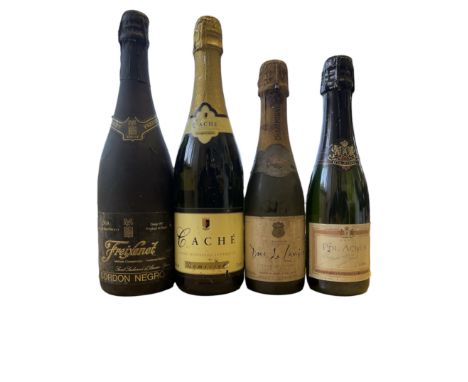 Three bottle of sparkling wine to include Freixenet Cordon Negro Brut Cava 75cl 11.5%vol. Cache Demi-sec 75cl 5.3%vol. Pol Ac