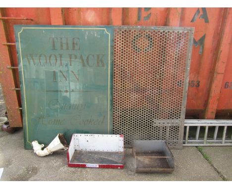 Pub sign, grid, gutter hopper, trays