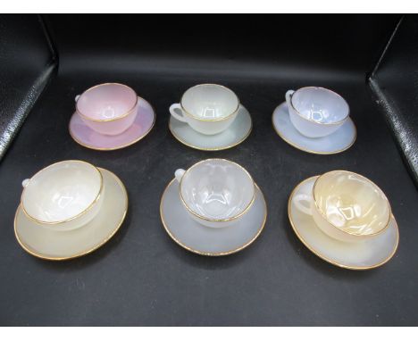 Arcopal French iridescent&nbsp; glass teacups and saucers