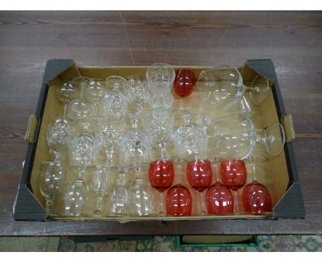 Box of glasses to include Edinburgh Crystal and ruby glass&nbsp;