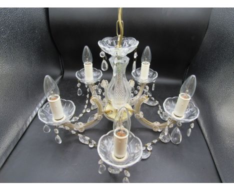 5 branch brass and glass light fitting