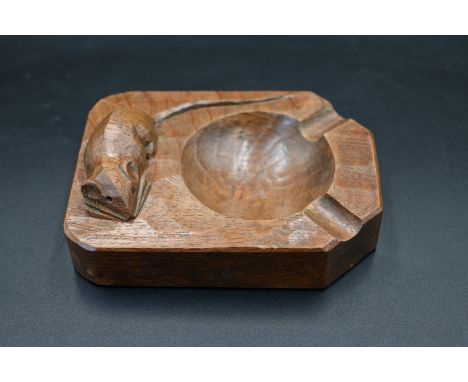 Mouseman - oak ashtray, canted rectangular form carved with a mouse signature, by the workshop of Robert Thompson, Kilburn Le