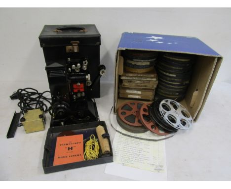 Pathescope H,9.S projector in original case with key and instruction book along with a box 30 9.5 original films inc Charley 