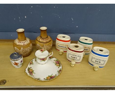 Royal Worcester egg coddler, 4 Wade spirit barrels, Royal Albert 'Old Country Roses' tea cup and biscuit plate and 2 Royal Do