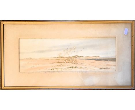 Frederick Henry Partridge (British, 1849-1929), Watercolour North Norfolk seascape depicting flock of seagulls on the beach, 