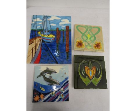 Hand painted ceramic tile/ plaques/ pot stands