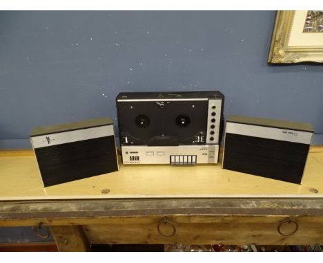 Philips Stereo 4408 reel to reel tape recorder from a house clearance (missing clear plastic outer case) plus speakers?
