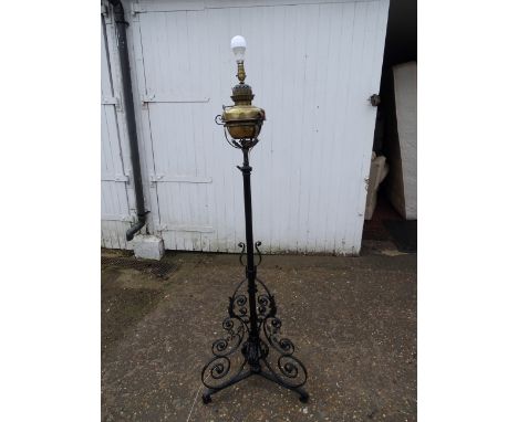 Ornate wrought iron floor standing oil lamp converted to electric&nbsp;