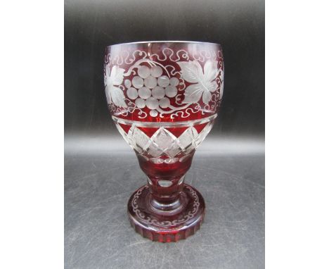 Bohemia ruby red etched goblet 18cmH