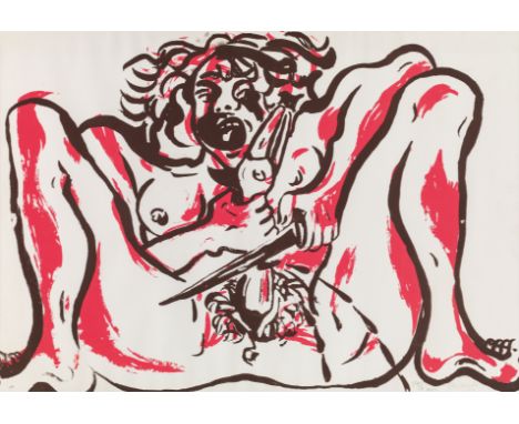 Otto Muehlo.T., Konvolut aus 2 Siebdrucken (aus der 12 Aktionen-Mappe), 1971, 1972Siebdruck; gerahmt, 70 x 100 cm Otto Muehl*
