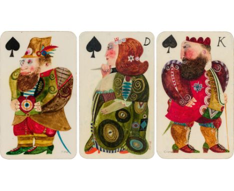 Karl KorabDrei SpielkartenMischtechnik auf Papier, zellophaniert, gerahmt, je 11 x 6,5 cm Karl Korab*„Three playing cards“mix