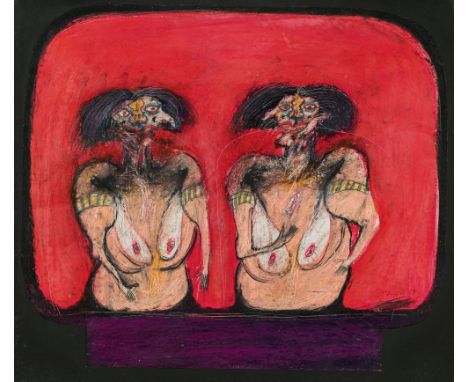 Franz RingelZwei Akte, 1979Mischtechnik auf Papier; gerahmt, 62.5 x 73 cm Franz Ringel*„Two nudes“1979mixed media on paper; f