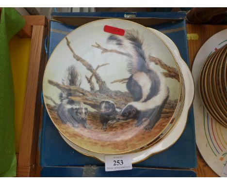 Royal Worcester bird plate with original box, 4 Forest year animal plates