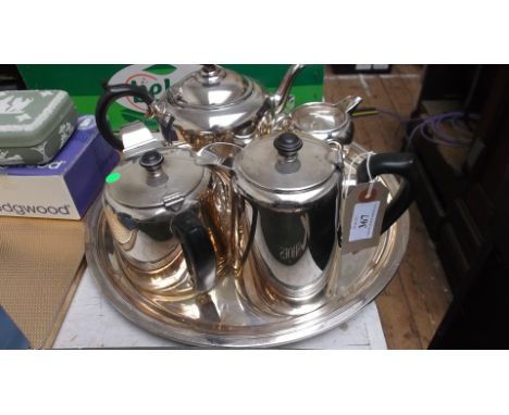 James Dixon 3 piece plated tea service incl. another plated teapot and hot water jug all on circular plated serving tray