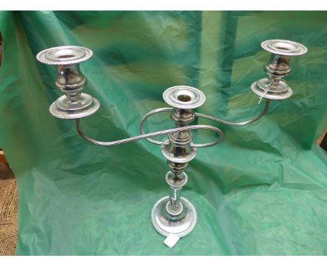 Silver plated three arm candelabra 