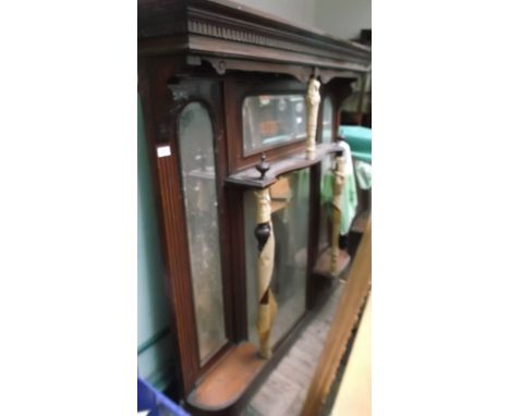 Victorian mahogany framed over mantel inset mirrored panel dentil frieze to top