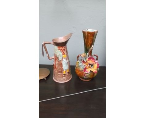 Elizabeth Radford hand painted jug vase and another with raised painted petal decoration, white teapot with raised floral dec