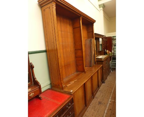 High level panel backed bookshelf unit on double shelved base (approx 85"x21"x96"h)