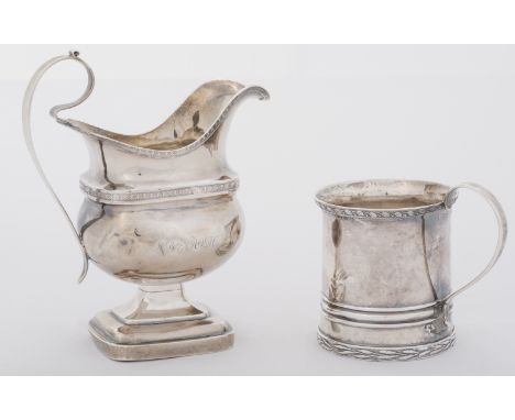 DESCRIPTION: Philadelphia, Pennsylvania coin silver cream pitcher and cup. 19th century. Includes: 1) Cream pitcher marked "J