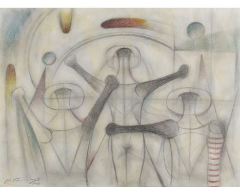DESCRIPTION: Rufino Tamayo (Mexican, 1899-1991). Graphite and color pencil on paper. Estudio Para Mural. Signed lower left. M