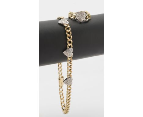 DESCRIPTION: Italian 18k link anklet with three pave set diamond hearts, and matching ring with one heart. MEASUREMENTS: 15.2