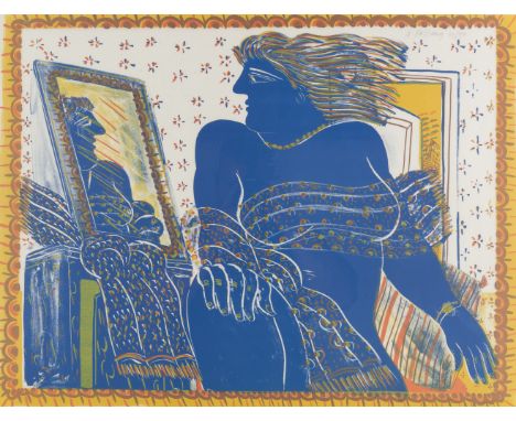 DESCRIPTION: Alexandre (Alecos) Fassianos (Greek, b. 1935). Lithograph. Woman with mirror. Signed and numbered upper right. M