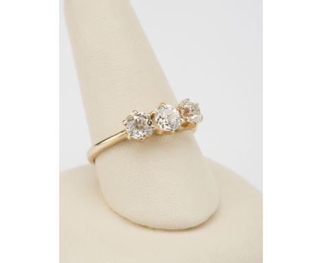 DESCRIPTION: 14k ring set with three Old European cut diamonds, each approximately .50 carat (Clarity SI1, Color I-J). MEASUR