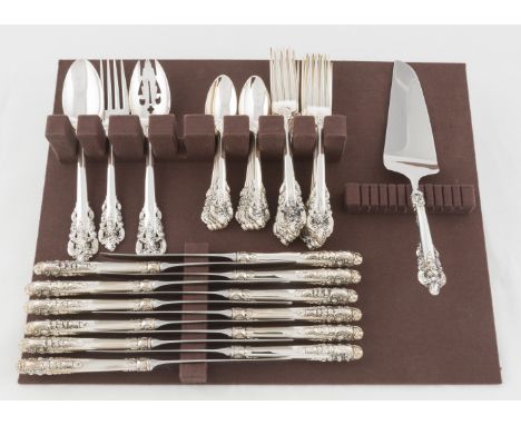 DESCRIPTION: Forty pieces of Wallace Silver sterling flatware in the Grand Baroque pattern. Marked "Wallace Sterling". Includ