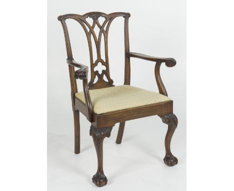DESCRIPTION: Carved Chippendale style arm chair. 19th/20thcentury attributed to a Southern point of origin by prior owner. Fo