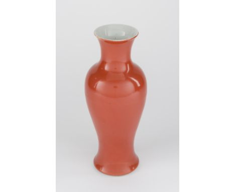 DESCRIPTION: Chinese orange red baluster form case. With Kangxi double circle blue underglaze mark. MEASUREMENTS: 10" high, 2