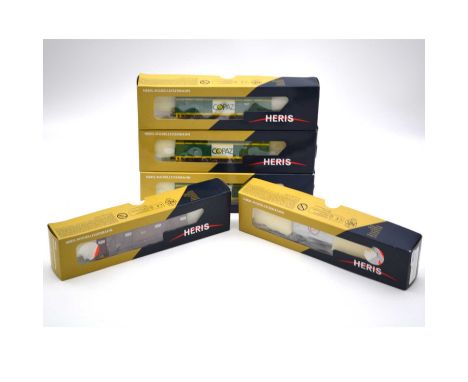 Heris HO gauge model railway rolling-stock, five including ref 16543-1 rtrains 6009-1 Copaz (x3); 16549 container wagon CP ty