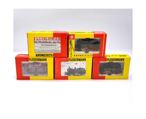 Fleischmann HO gauge model railway tank locomotives, five including ref 4028 'Carl' (x3); 4033 ELB3; 403401 'Horst', all boxe