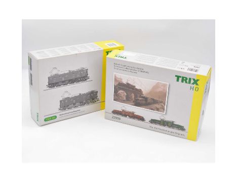 Trix HO gauge model railway locomotive sets, two including ref 22344 (only contains the Ae 3/6 II locomotive); ref 22956 set 