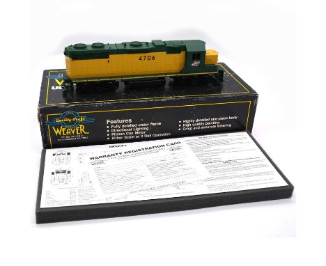 Weaver Ultra Line O gauge model railway diesel locomotive, GP-38-2, North Western no.4706, 2-rail, boxed with paperwork. 