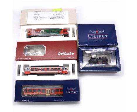 HOe gauge model railway locomotives, four including Liliput ref L141493 BR 99 828 DR tender-lok; L344522 VS4; Dolischo ref 50