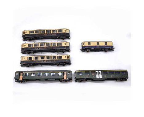 Bemo HOe model railway passenger coaches, six including three Golden Mountain Pullman Express coaches; two ABB CFF coaches; a