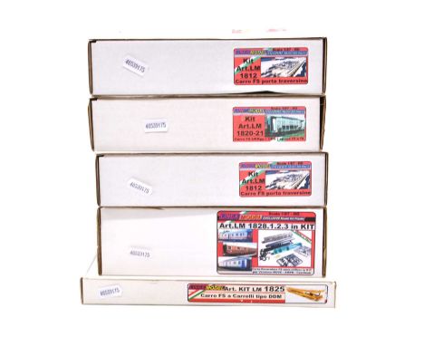 Linea Model HO gauge exclusive model metal kits, five including Art 1812 carro FS platform (x2); Art 1820-21 carro fs (UDG) w
