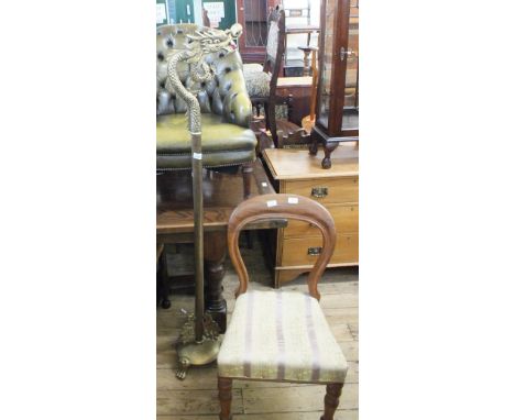 A heavy Chinese brass dragon standard lamp and a Victorian mahogany balloon back chair