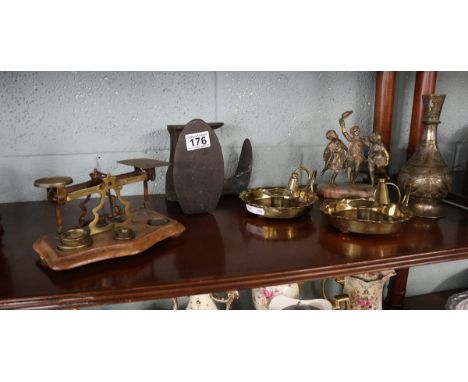 Collection of metal ware to include post office scales &amp; candle holders 