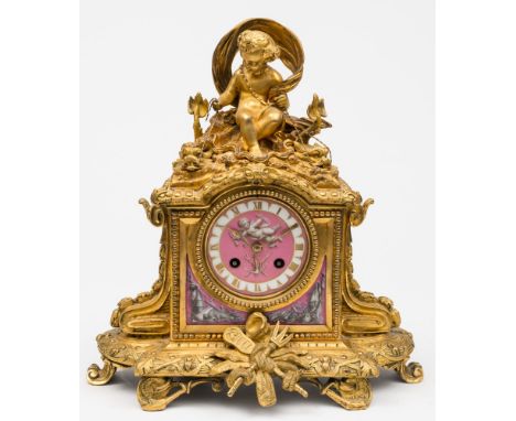 Leroy & Fils, Paris, an ormolu and porcelain mantel clock: the eight-day duration movement striking the hours and half-hours 