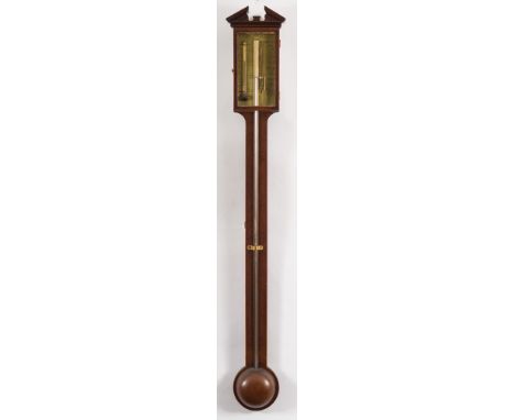 C. Trombetta, Norwich, a Georgian stick barometer: the mahogany case with satinwood edge moulding, a turned cistern cover to 