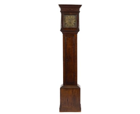 Peter Bower, Redlynch, an oak longcase clock: the associated thirty-hour birdcage movement striking on a bell, the ten-inch s