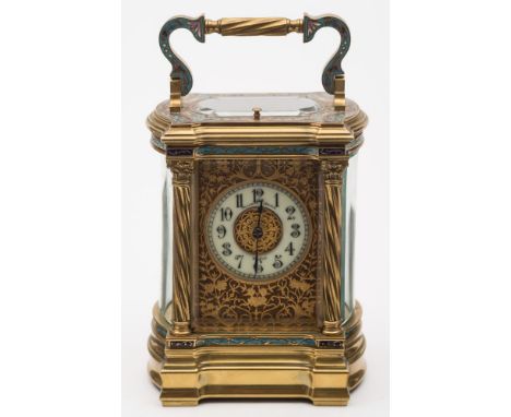 Richard & Co, an enamelled bow-sided French carriage clock: the eight-day duration movement striking the hours and half-hours