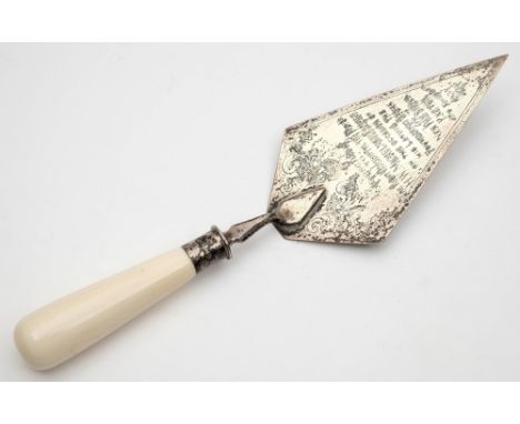 A George V ivory handled silver presentation trowel, maker Elkington & Co, Birmingham, 1930: with presentation inscription an